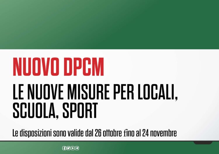 Firmato nuovo DPCM: le nuove misure valide fino al 24 novembre 2020